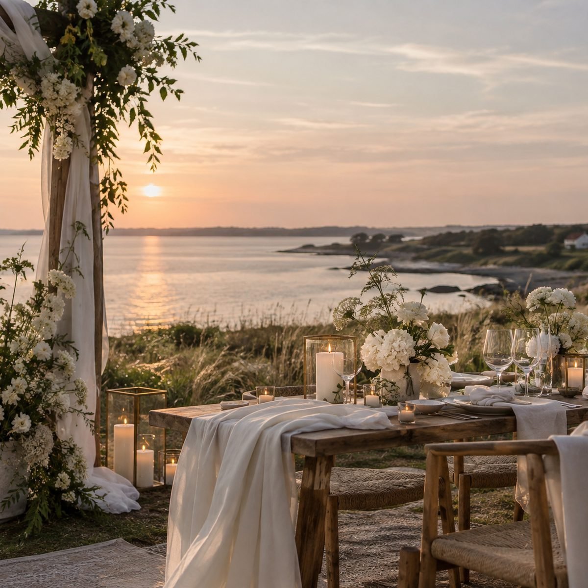 Hochzeitstafel am Meer auf &AElig;r&oslash;