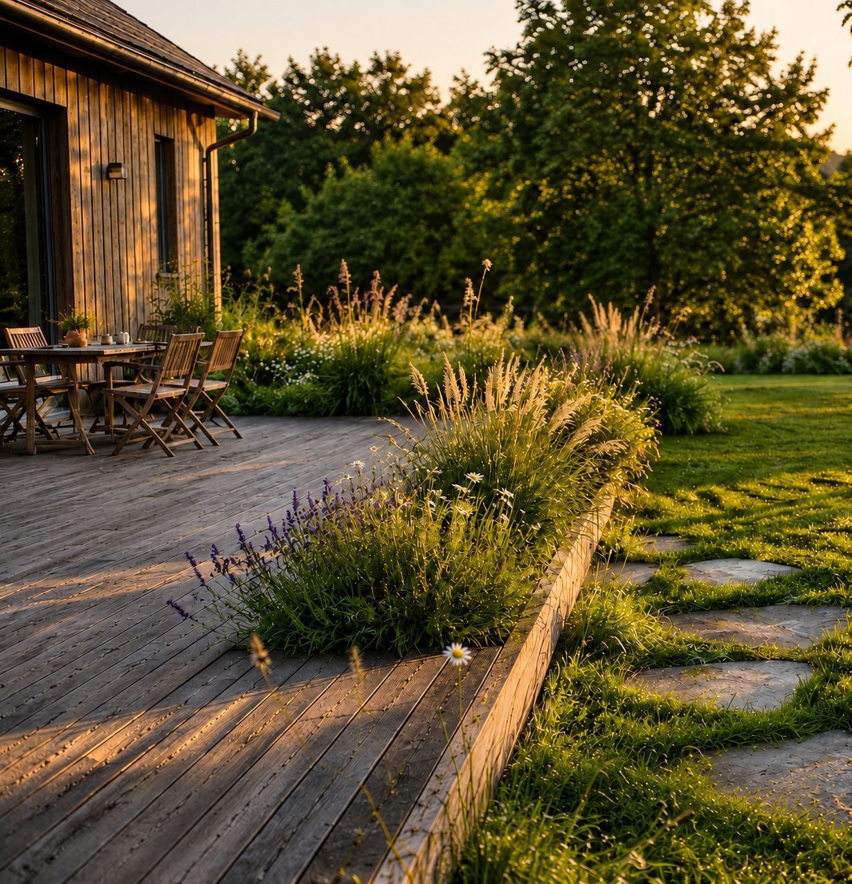 Naturgrundst&uuml;ck und Terrasse von Dansk Cottage