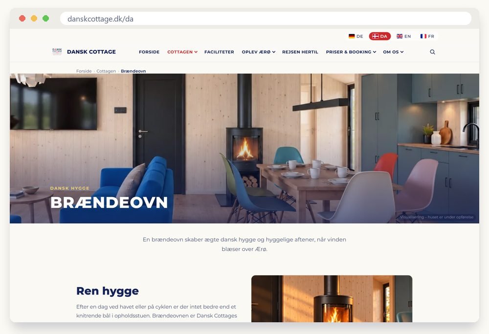 Screenshot der Website DanskCottage.dk
